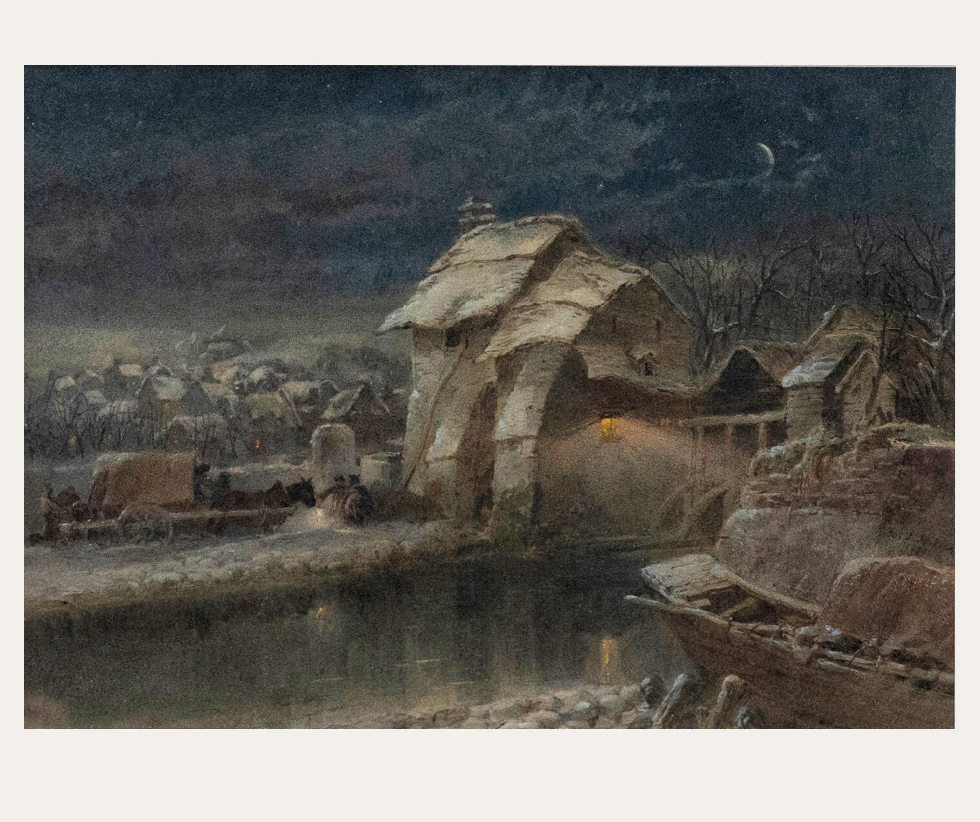 Joseph John Jenkins (1811-1885) - 1881 Watercolour, A Winter's Eve - Art by Unknown