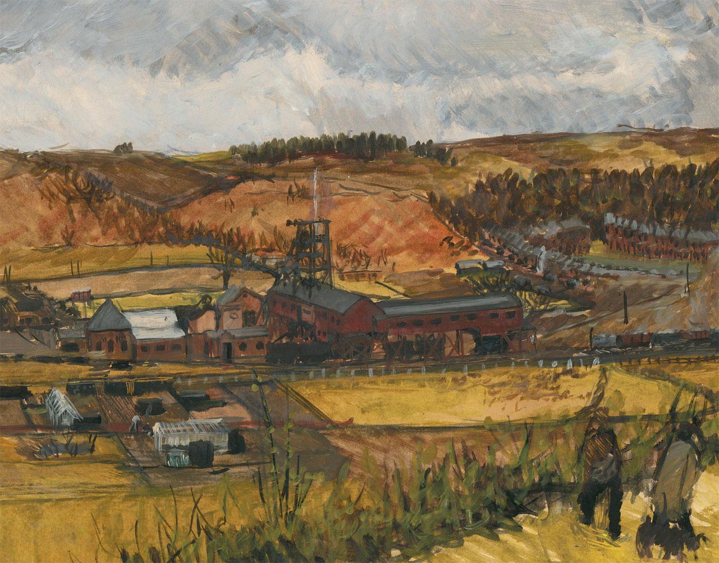 Unknown Landscape Art – Kenneth Gribble (1925-1995) - Gouache, Northern Colliery, Mitte des 20. Jahrhunderts