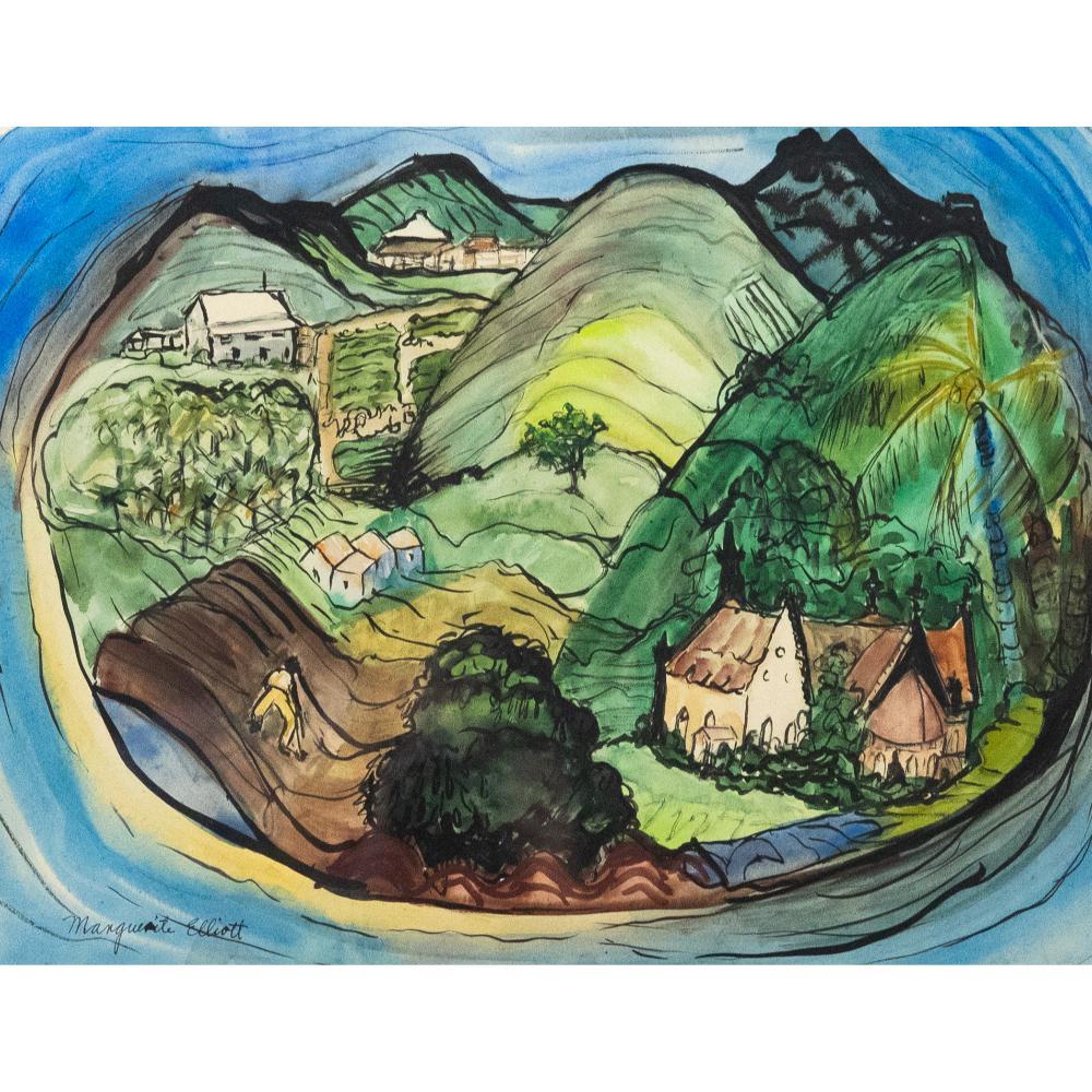 Marguerite Elliott - Framed 20th Century Watercolour, Fantasy Island - Art by Margaret Elliott