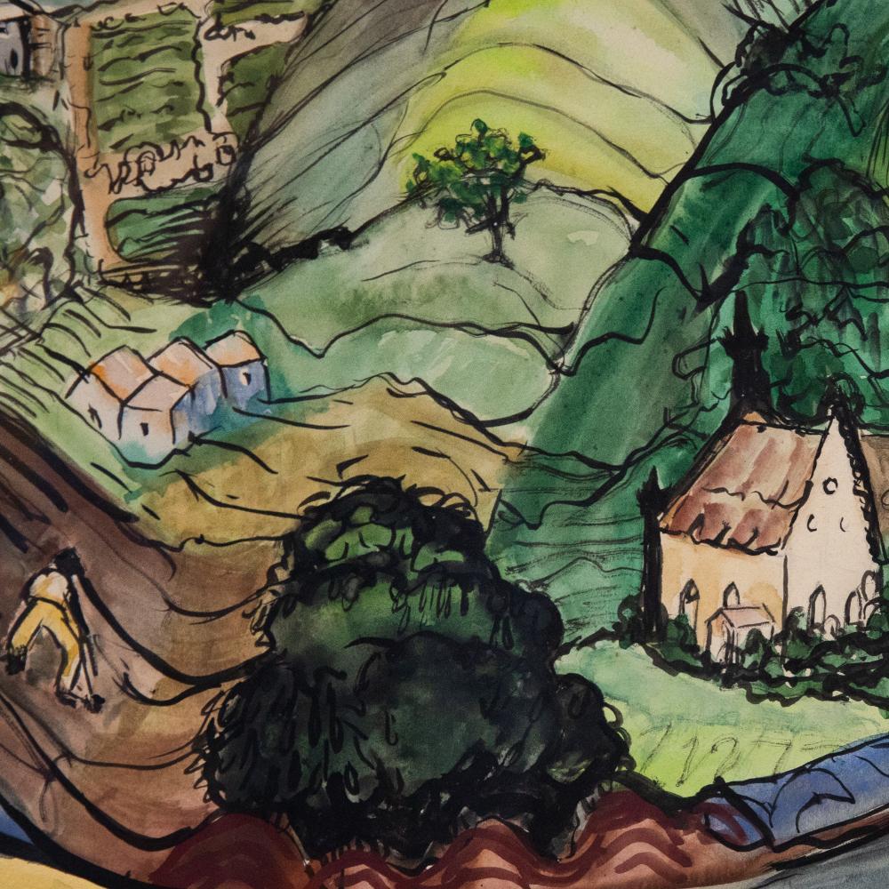 Marguerite Elliott - Framed 20th Century Watercolour, Fantasy Island For Sale 1