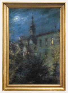 Frantisek Straznicky (1893-1985) - Framed Pastel, Church Spire in Moonlight