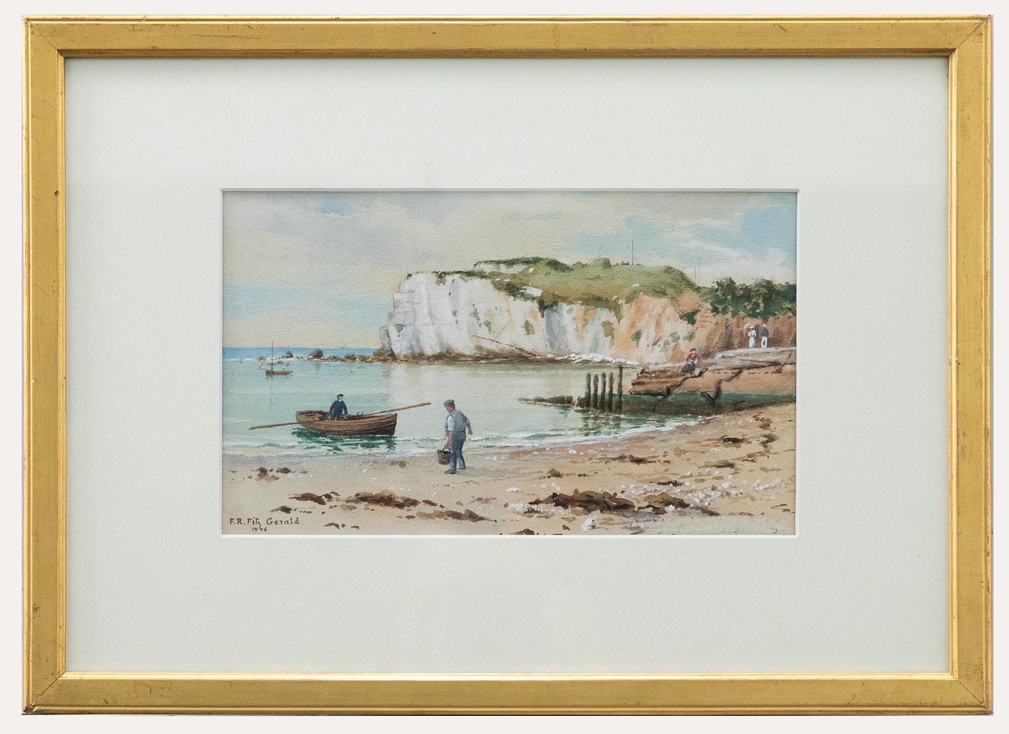 Unknown Figurative Art - Frederick R. Fitzgerald (1869-1944)- Watercolour, Fishermen on the Isle of Wight