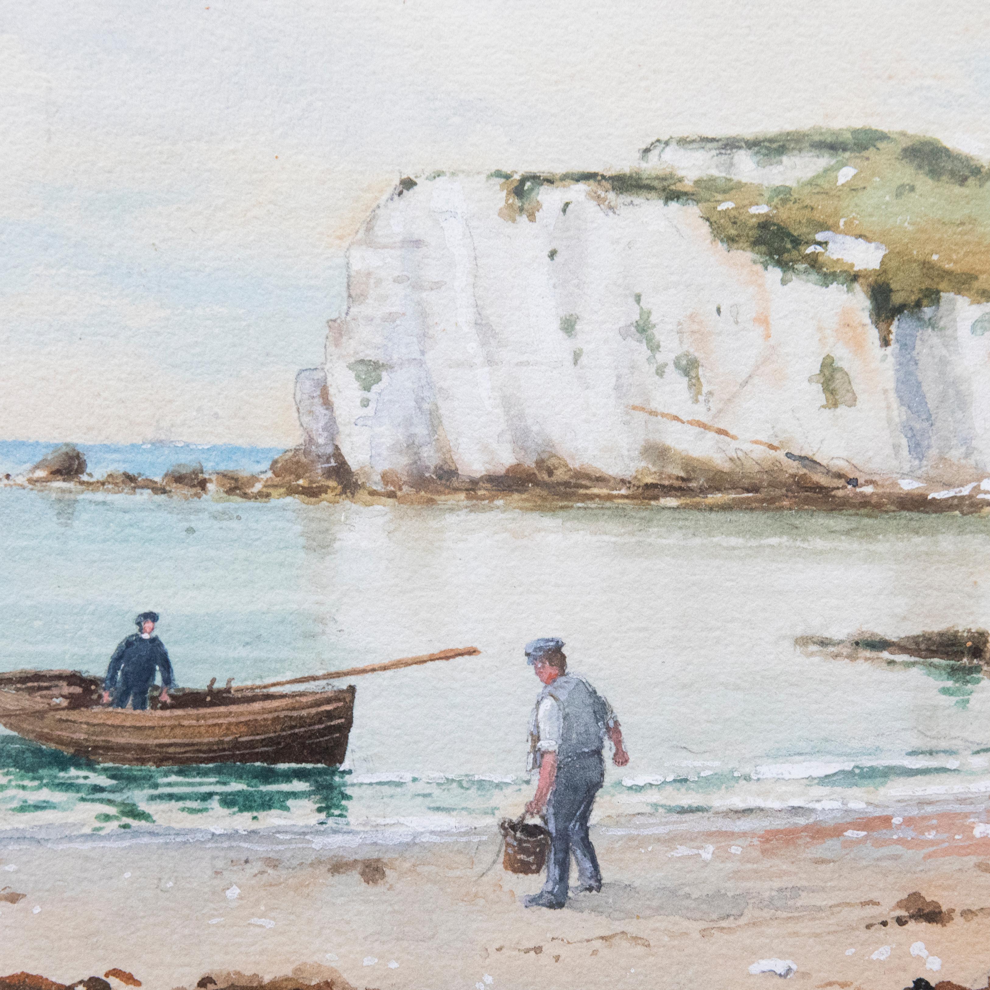 Frederick R. Fitzgerald (1869-1944)- Watercolour, Fishermen on the Isle of Wight For Sale 1