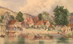 E. J. Lowther - 1891 Watercolour, The Swan at Streatley on Thames