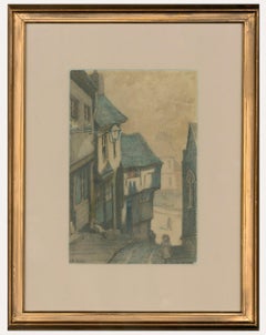 Ernest Parkman (1856-1921), dessin au crayon coloré, Stepcote Hill, Exeter