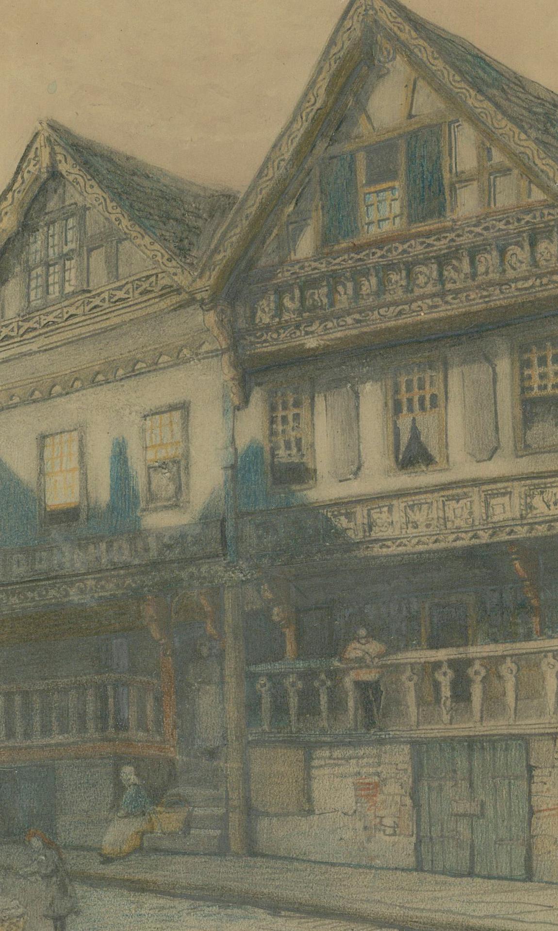 Ernest Parkman (1856-1921) – Bunte Bleistiftzeichnung, Watergate Street, Chester – Art von Unknown