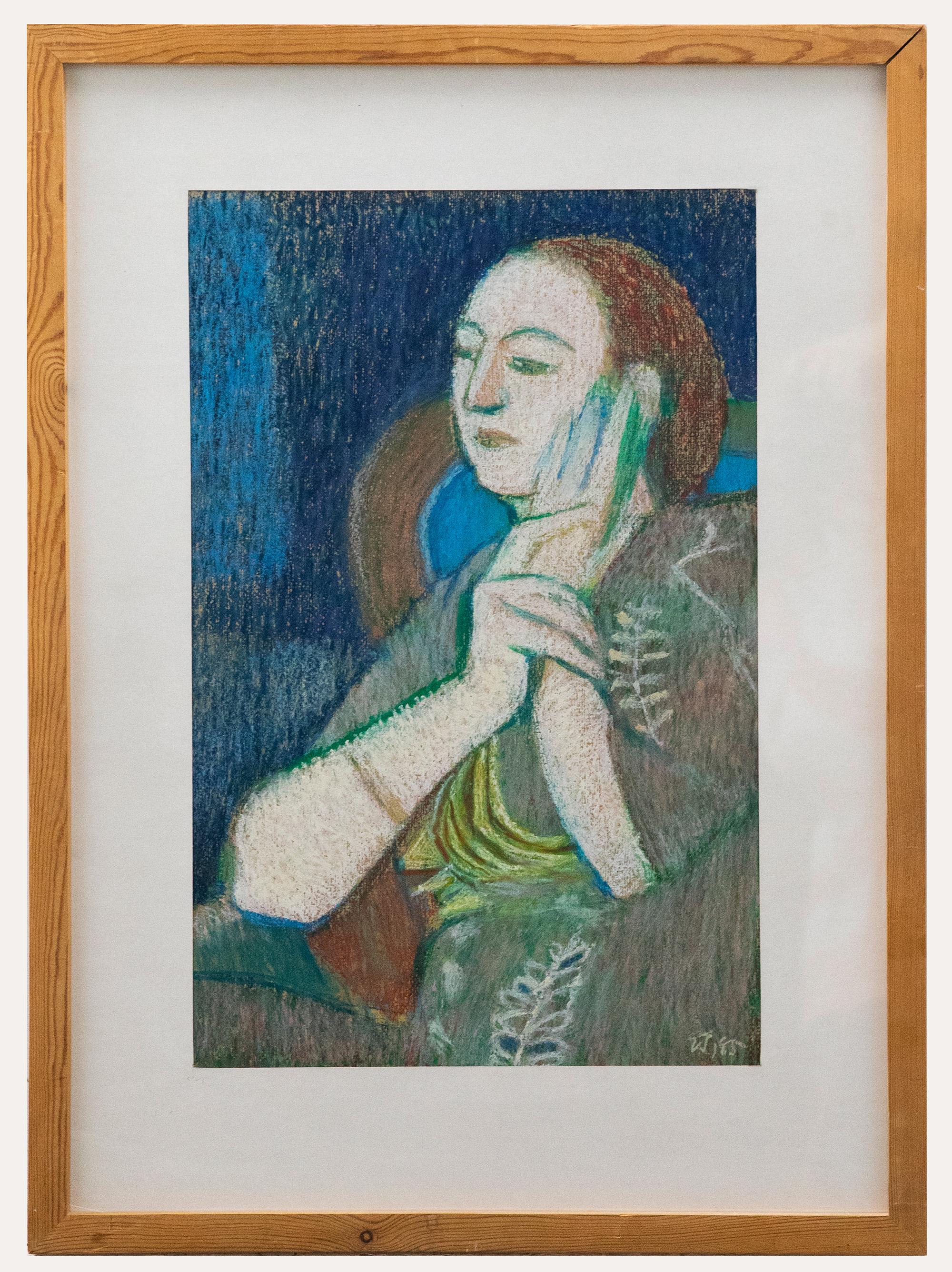 Unknown Portrait – Ewart Johns (1923-2013) - 1985 Pastell, Molly mit geklebten Händen