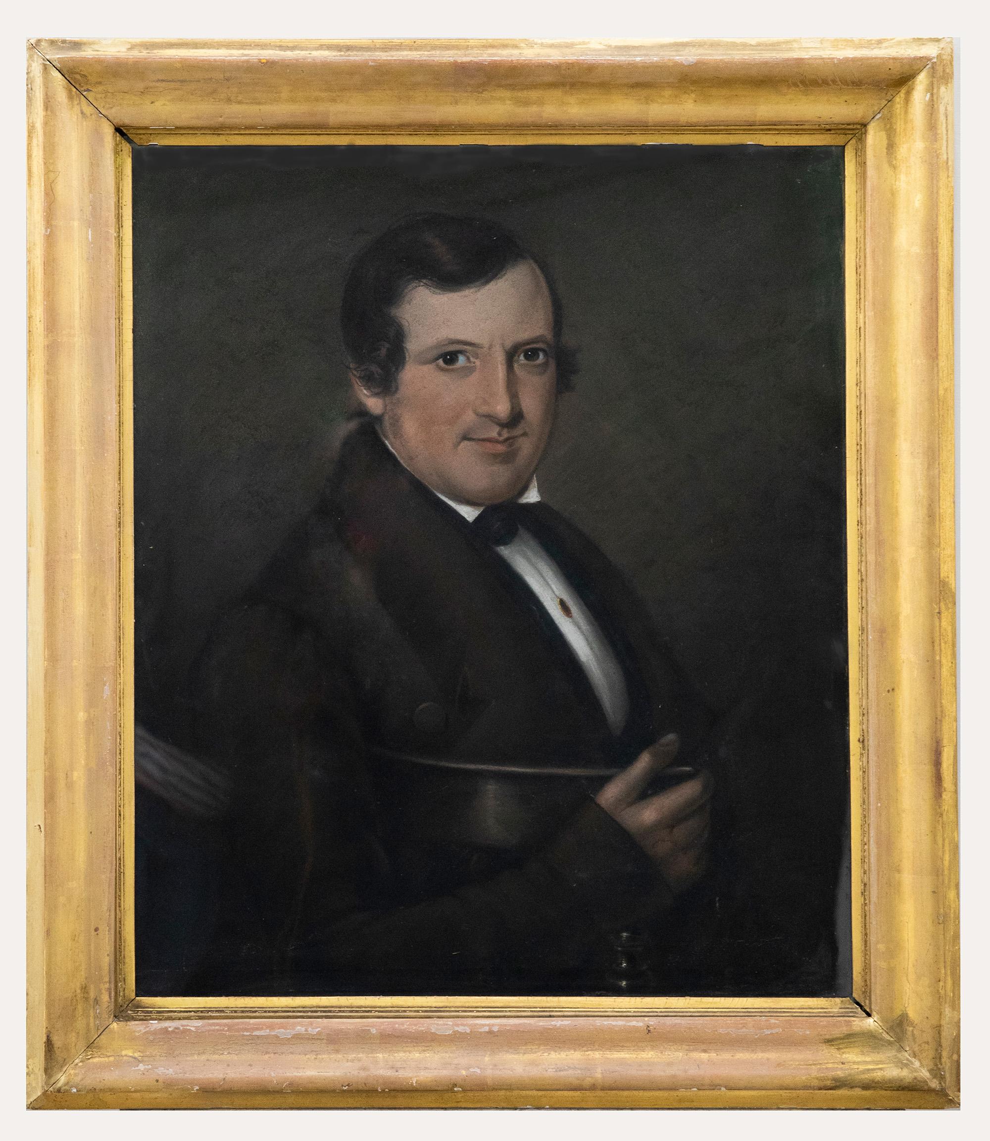 Unknown Portrait - F. Phelps - Framed c.1846 Pastel, Victorian Gentleman