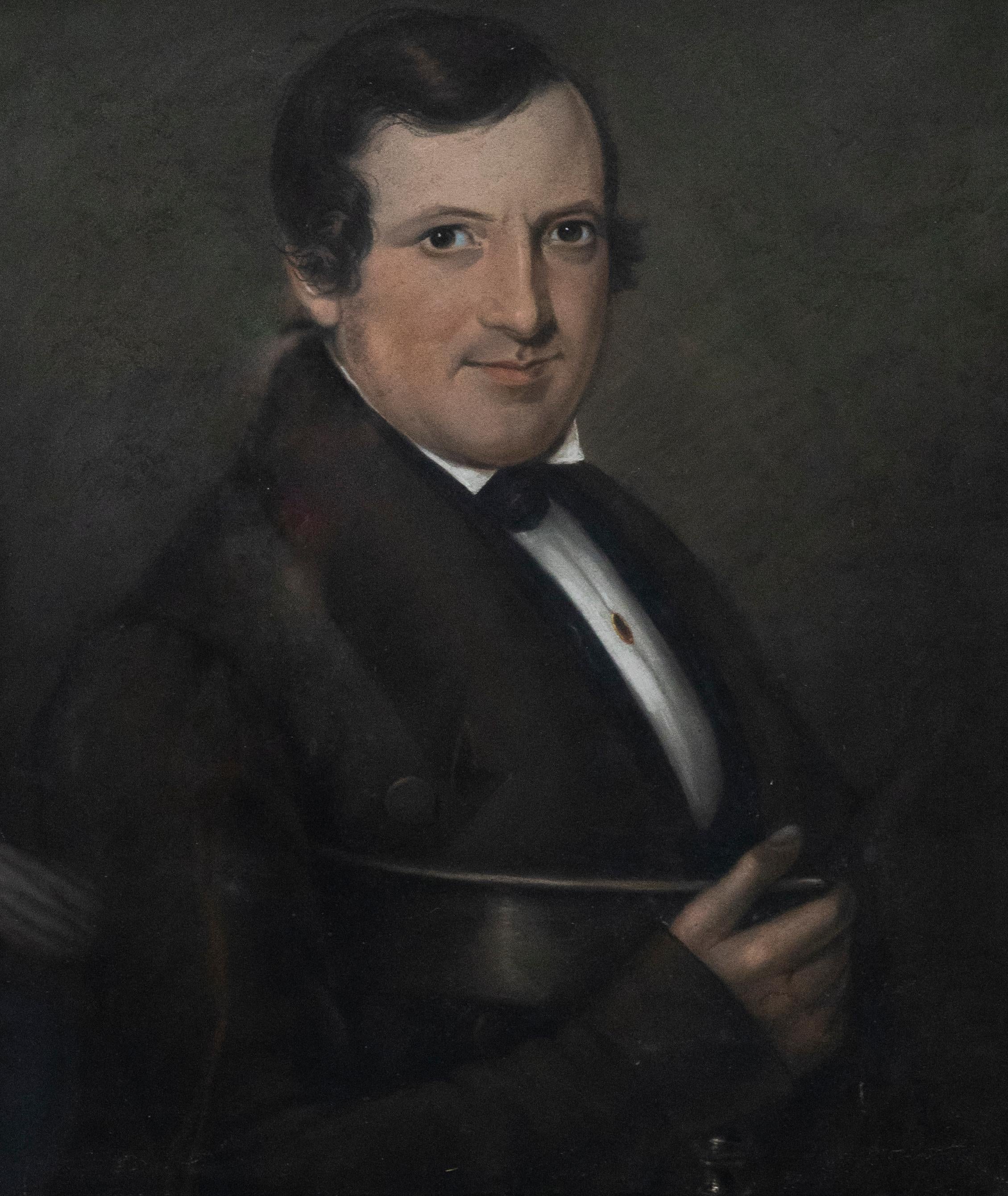 F. Phelps - Framed c.1846 Pastel, Victorian Gentleman - Art by Unknown