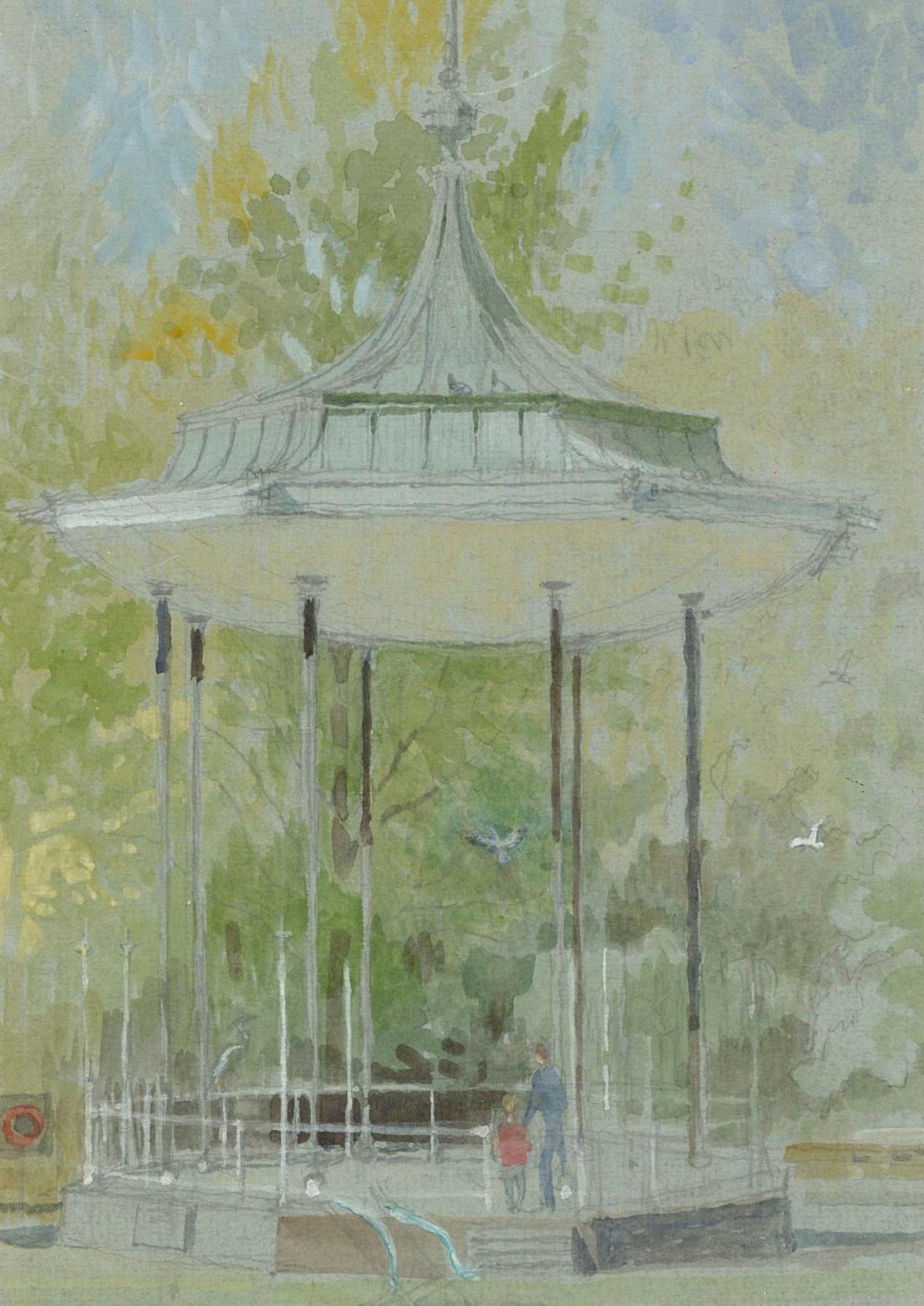 Charlotte Halliday NEAC RWS - Contemporary Watercolour, Herons by the Bandstand - Art by Unknown