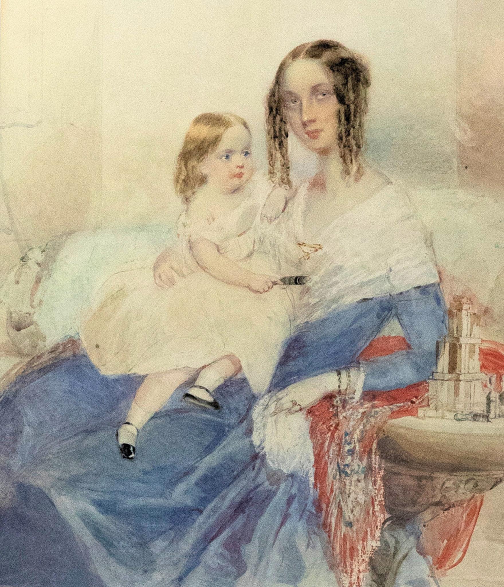 Kreis von George Chinnery – Aquarell, Mutter und Kind, frühes 19. Jahrhundert – Art von Unknown