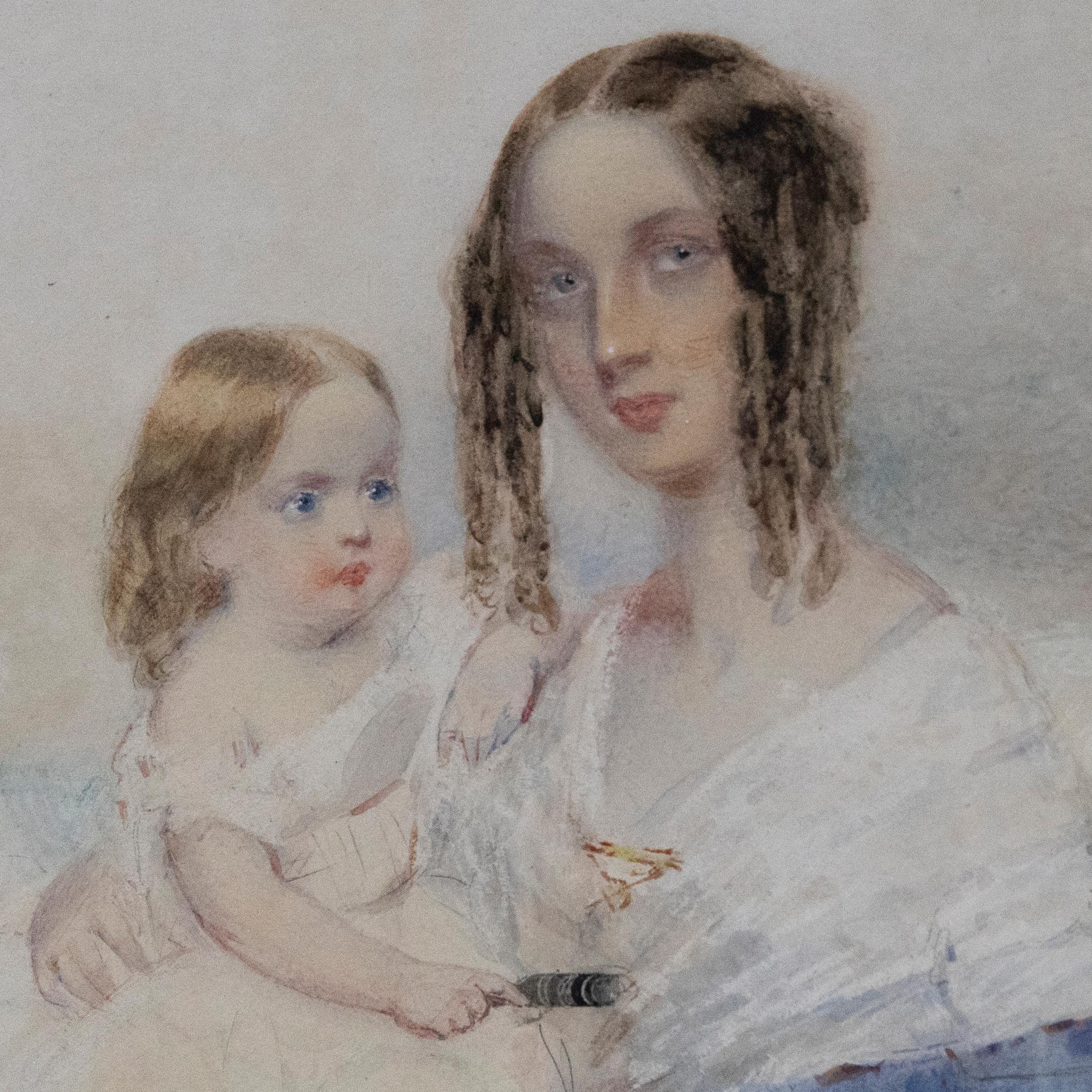 Circle of George Chinnery - Early 19th Century Watercolour, Mother and Child For Sale 1