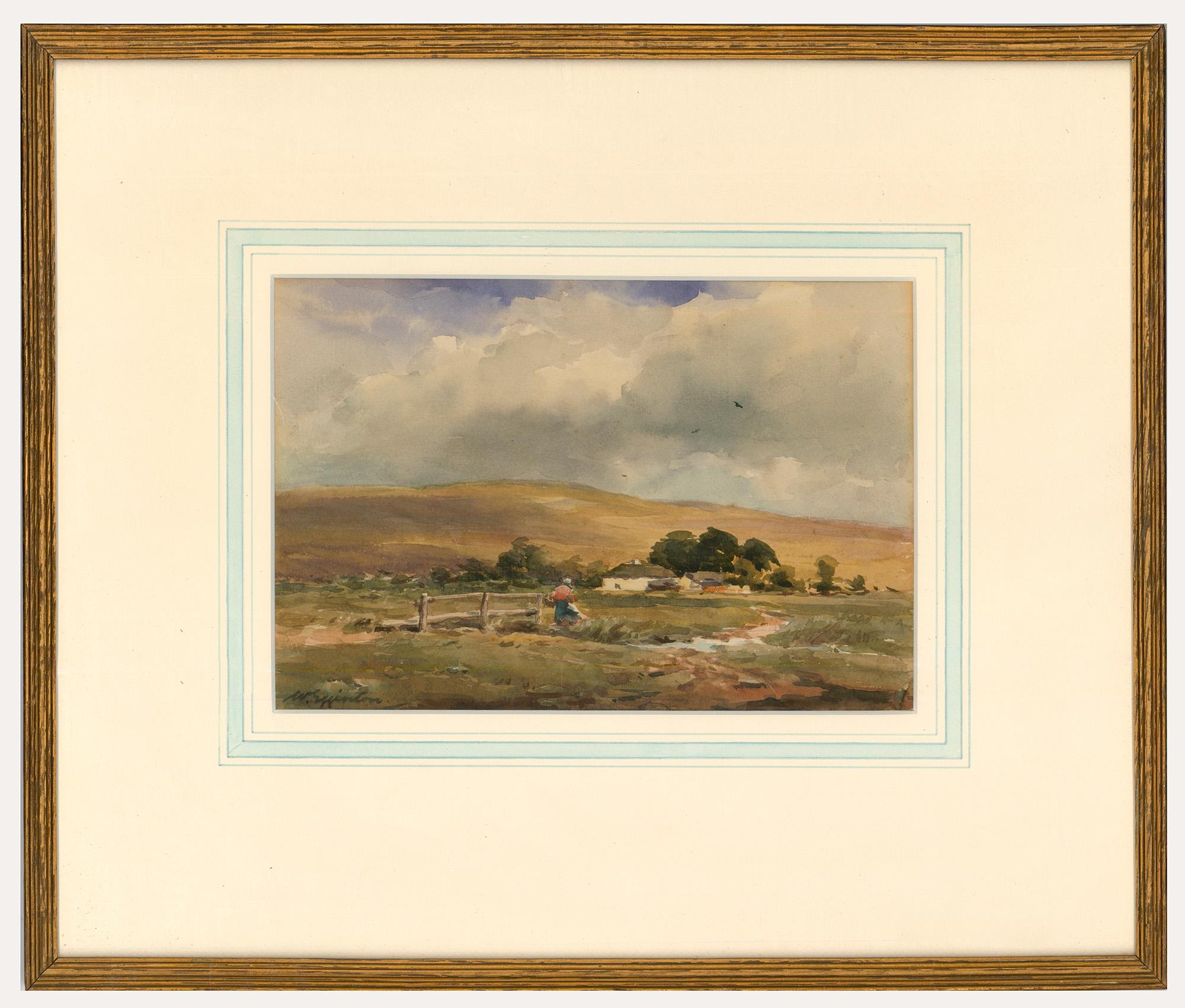 Wycliffe Egginton (1875-1951) - Acquerello incorniciato, Attraversamento del comune