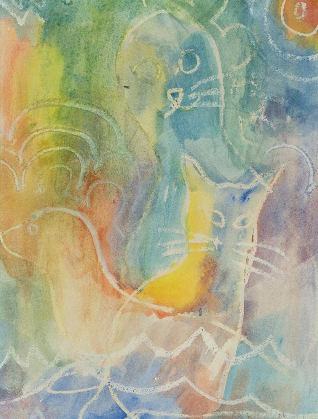 Ophelia Redpath ( b.1965) - Aquarelle du 20e siècle, Chat et sceaux - Art de Unknown