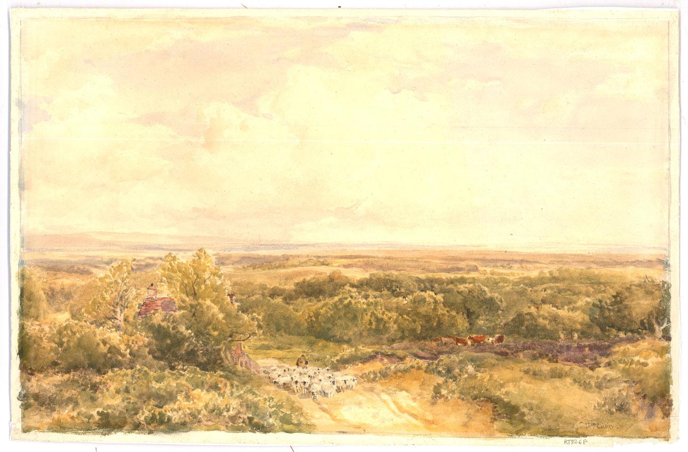 Thomas Collier RI (1840-1891) Watercolour, Shepherd and Flock - Art by Unknown