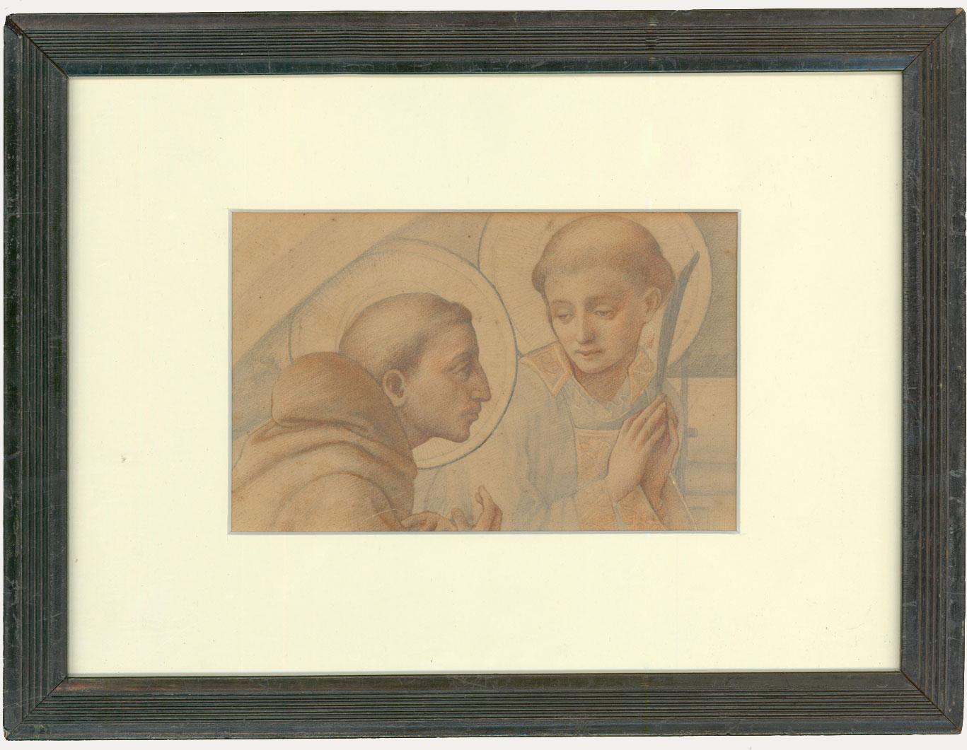 Unknown Figurative Art - Framed 19th Century Sanguine - Portrait of Two Saints