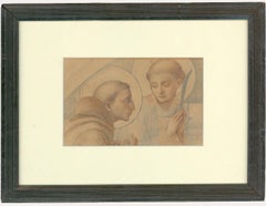 Gerahmtes Sanguine-Porträt zweier Heiliger aus dem 19. Jahrhundert