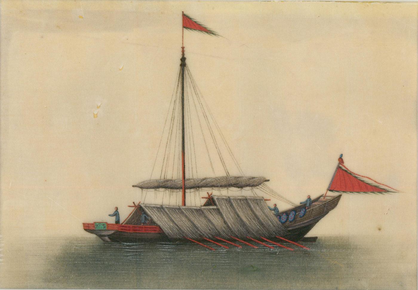 Unknown Figurative Art - Framed 19th Century Watercolour - Junk Ship