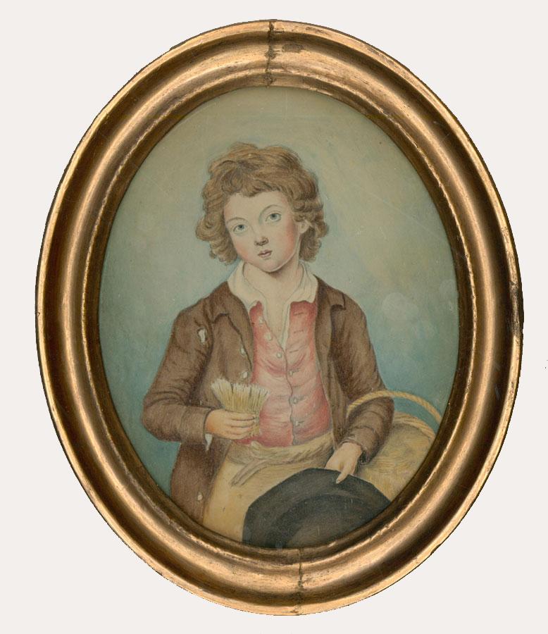 Unknown Portrait – Aquarell des 19. Jahrhunderts – Der passende Streichholzverkäufer