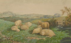 Follower of William Sidney Cooper (1854-1927)- Framed Watercolour, Ewes at Rest