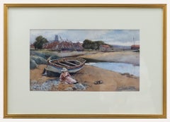 Herbert Coop RBA (1875-1952) - Aquarelle, jeune fille et son bateau à jouets