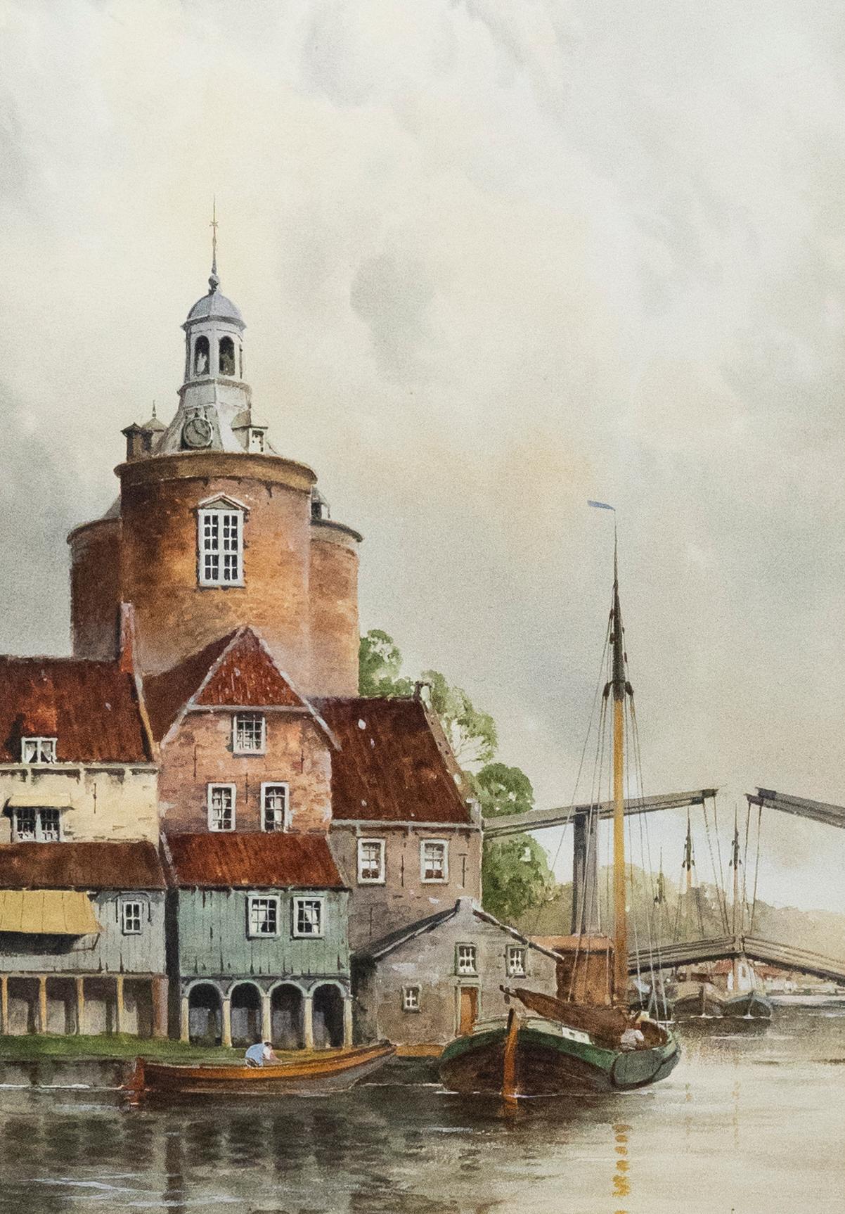 Louis Van Staaten (1836-1909) - Framed Watercolour, View of the Drawbridge For Sale 1