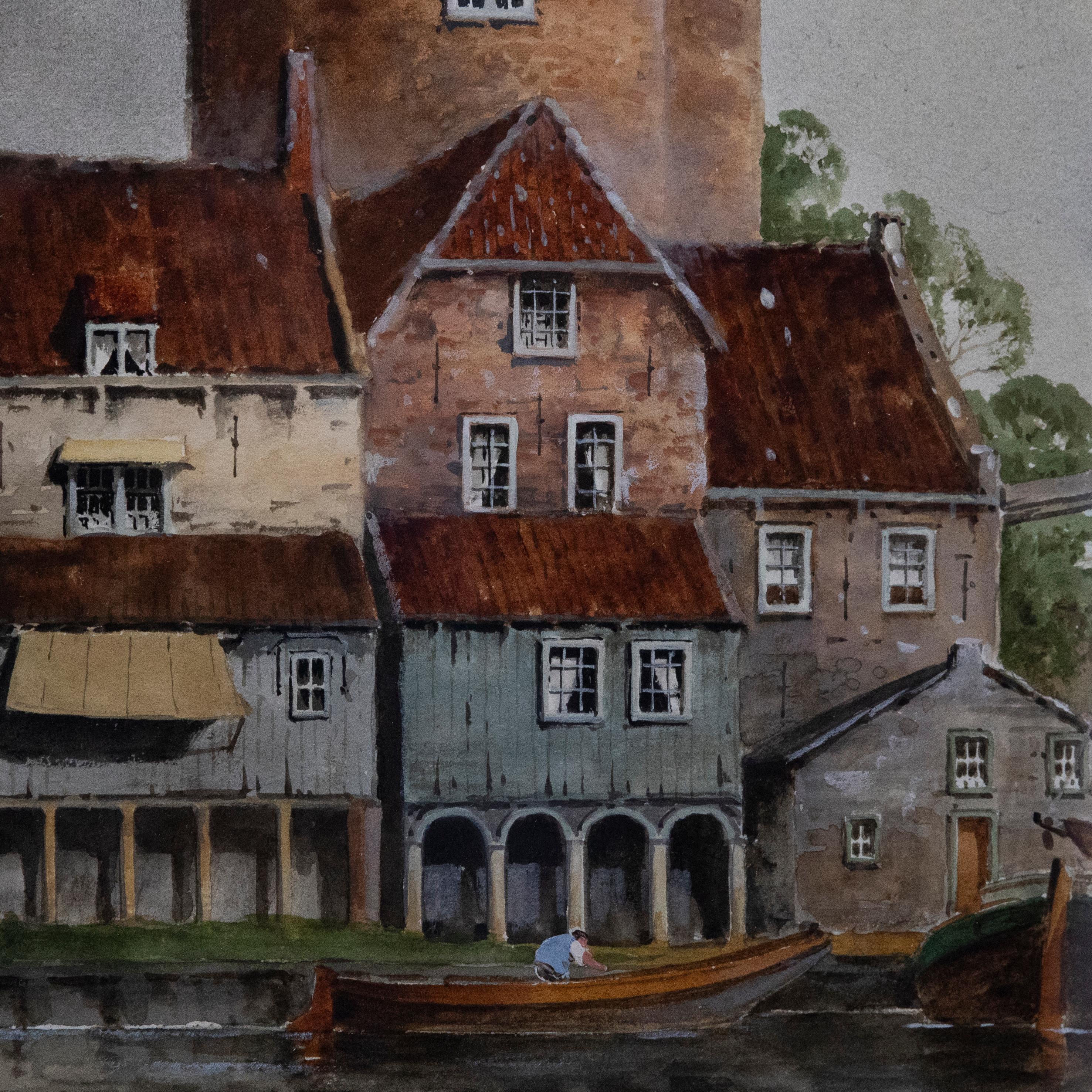 Louis Van Staaten (1836-1909) – gerahmtes Aquarell, Ansicht der Drawbridge im Angebot 3
