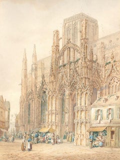 Henry Schafer (1841-c.1914) - Aquarelle, église Notre-Dame à Louviers