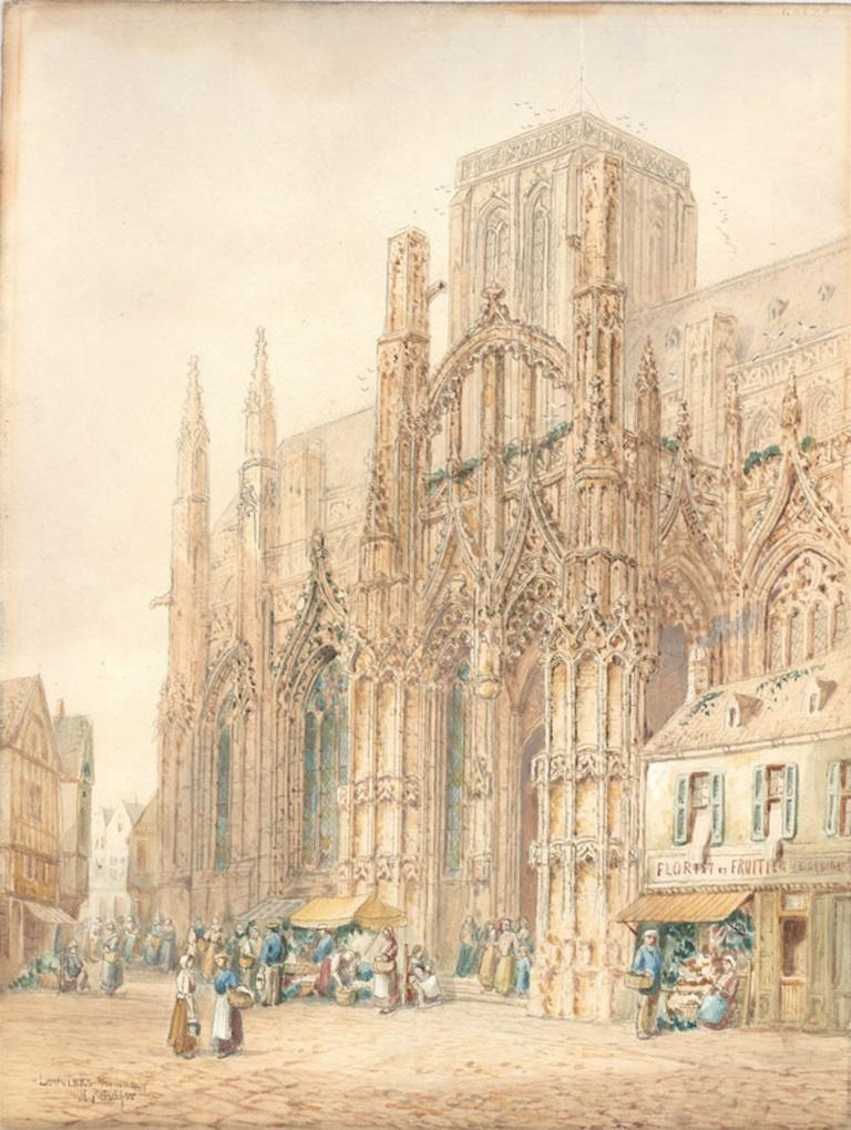Henry Schafer (1841-ca.1914) - Aquarell, Kirche Notre-Dame in Louviers im Angebot 1