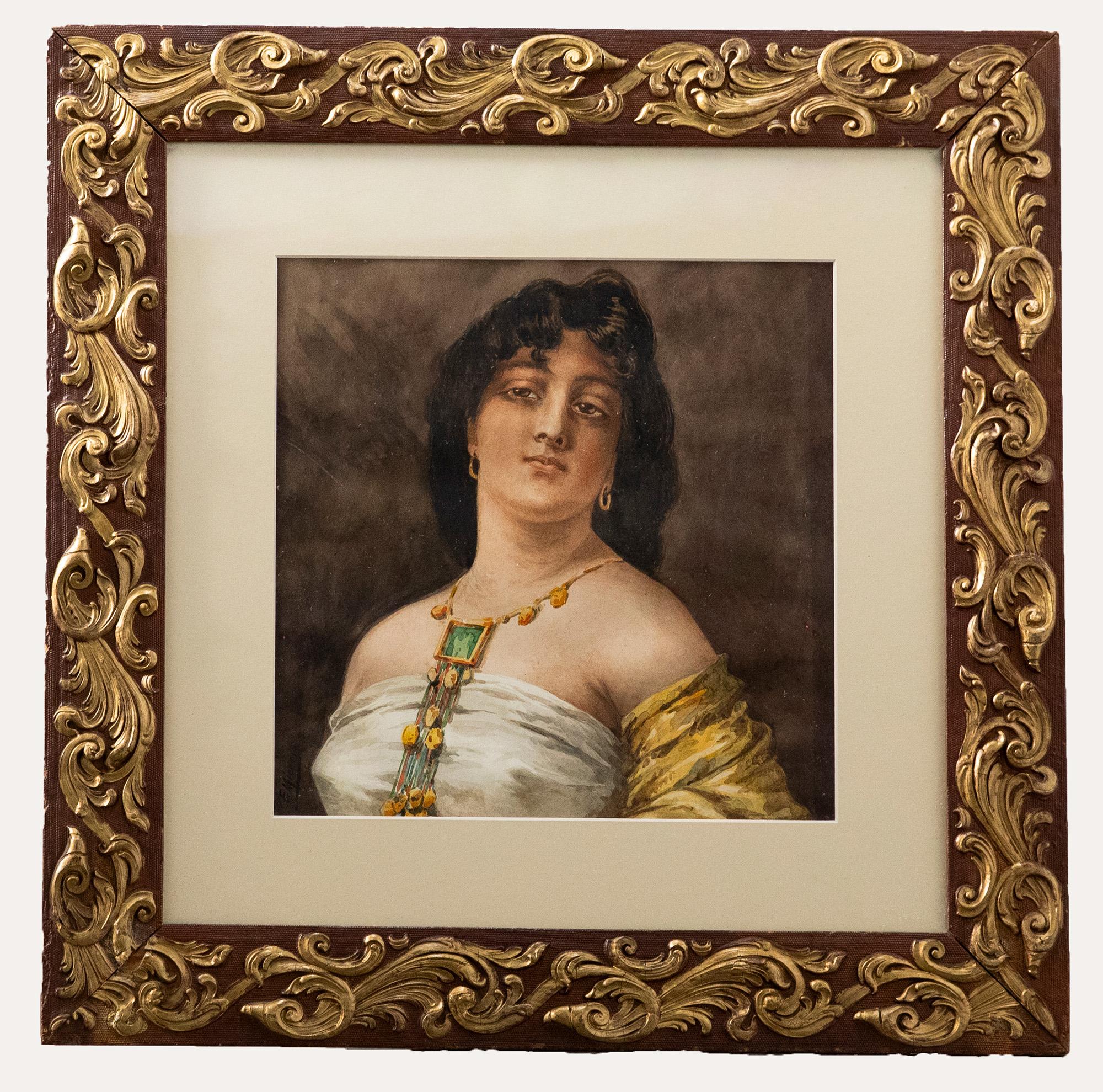 Unknown Portrait - E. Mier - 1900 Watercolour, A Venetian Beauty
