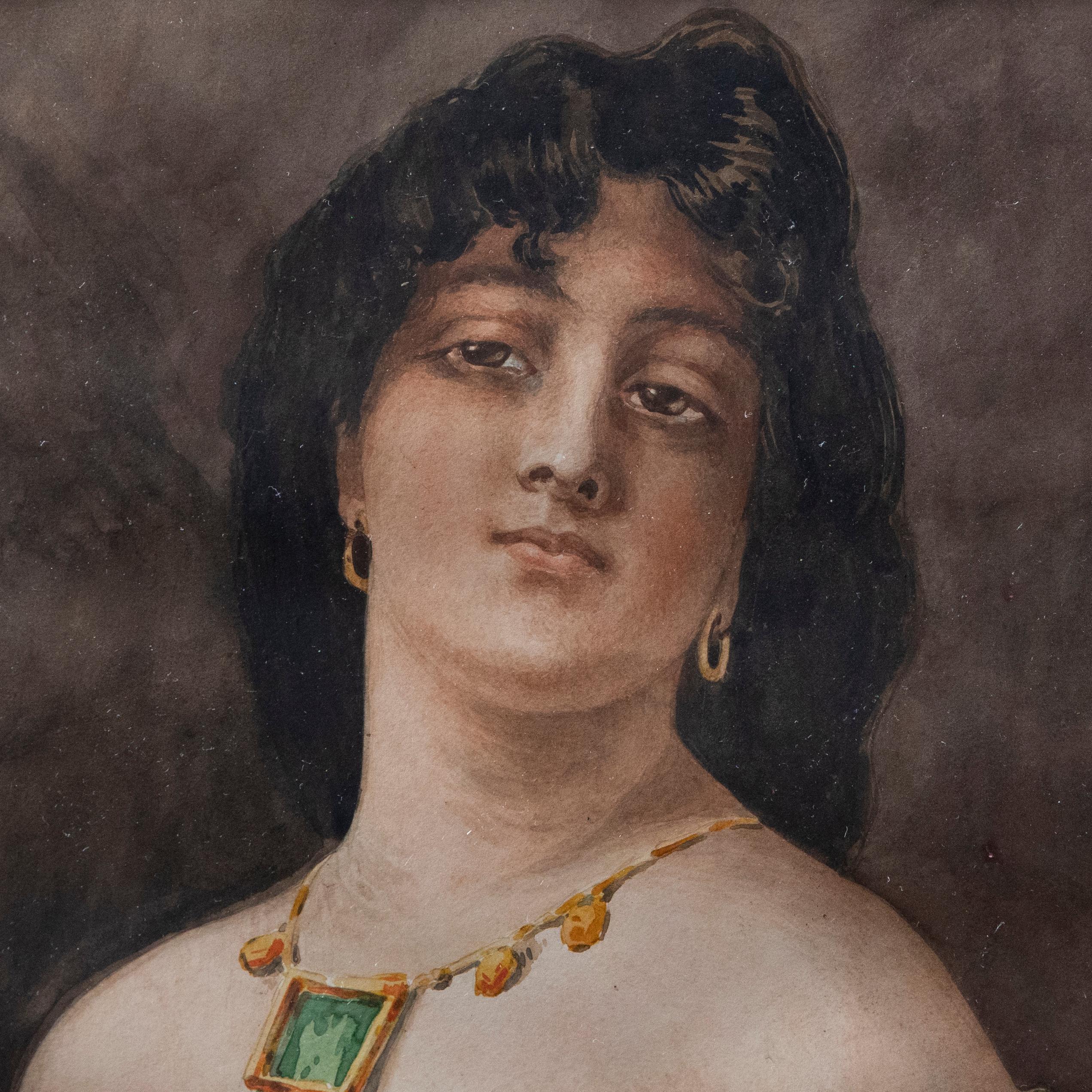 E. Mier - 1900 Watercolour, A Venetian Beauty For Sale 1