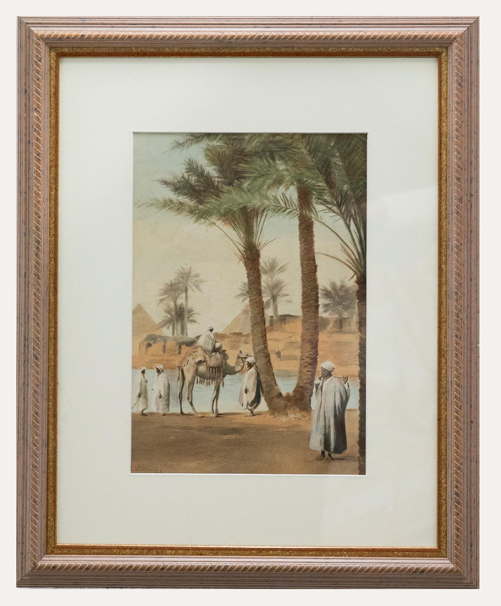 Unknown Landscape Art – Frederick Hancock – Aquarell des 19. Jahrhunderts, Pyramiden von The Nile