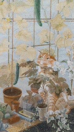 Vera Watson - Contemporary Gouache, The Greenhouse Cat