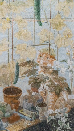 Vera Watson - Zeitgenössische Gouache, The Greenhouse Cat