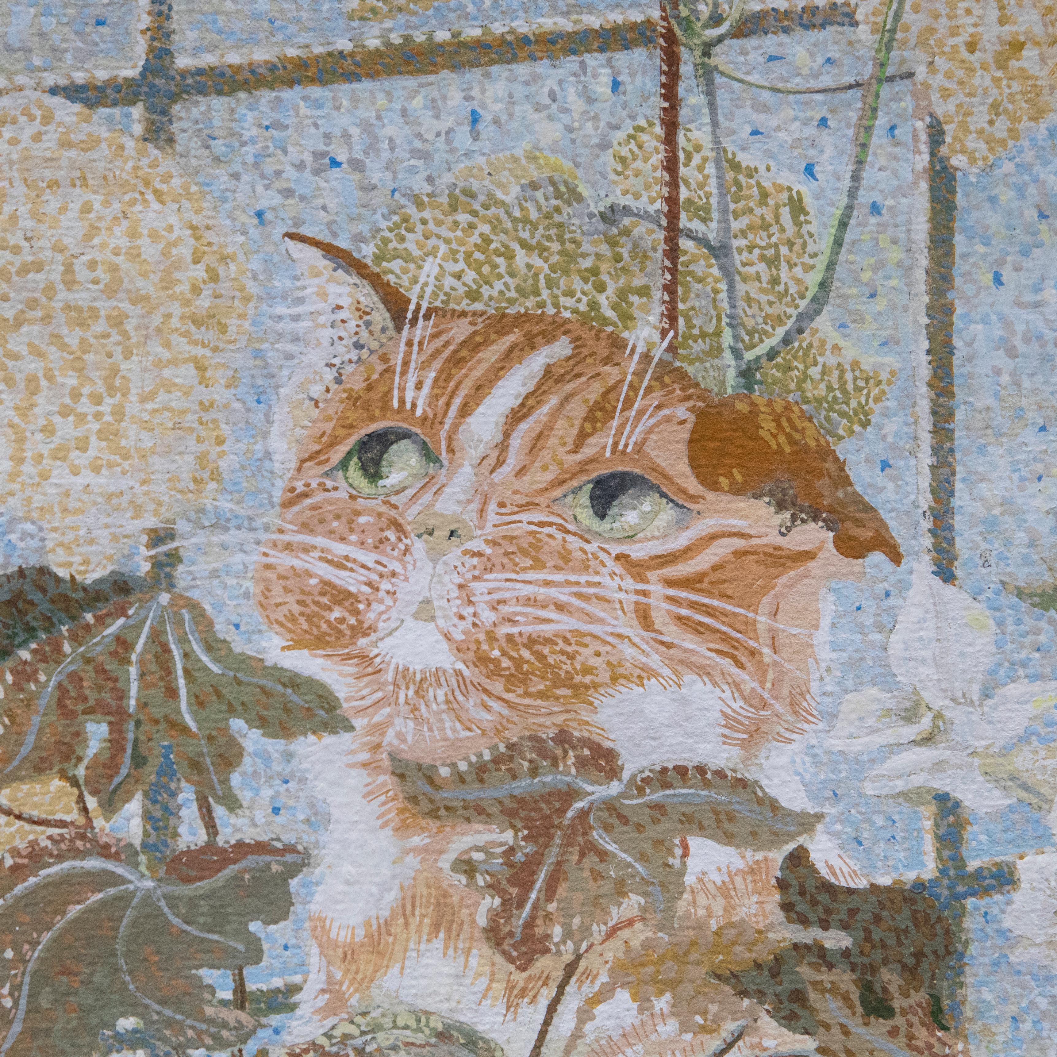Vera Watson - Zeitgenössische Gouache, The Greenhouse Cat (Grau), Still-Life, von Unknown