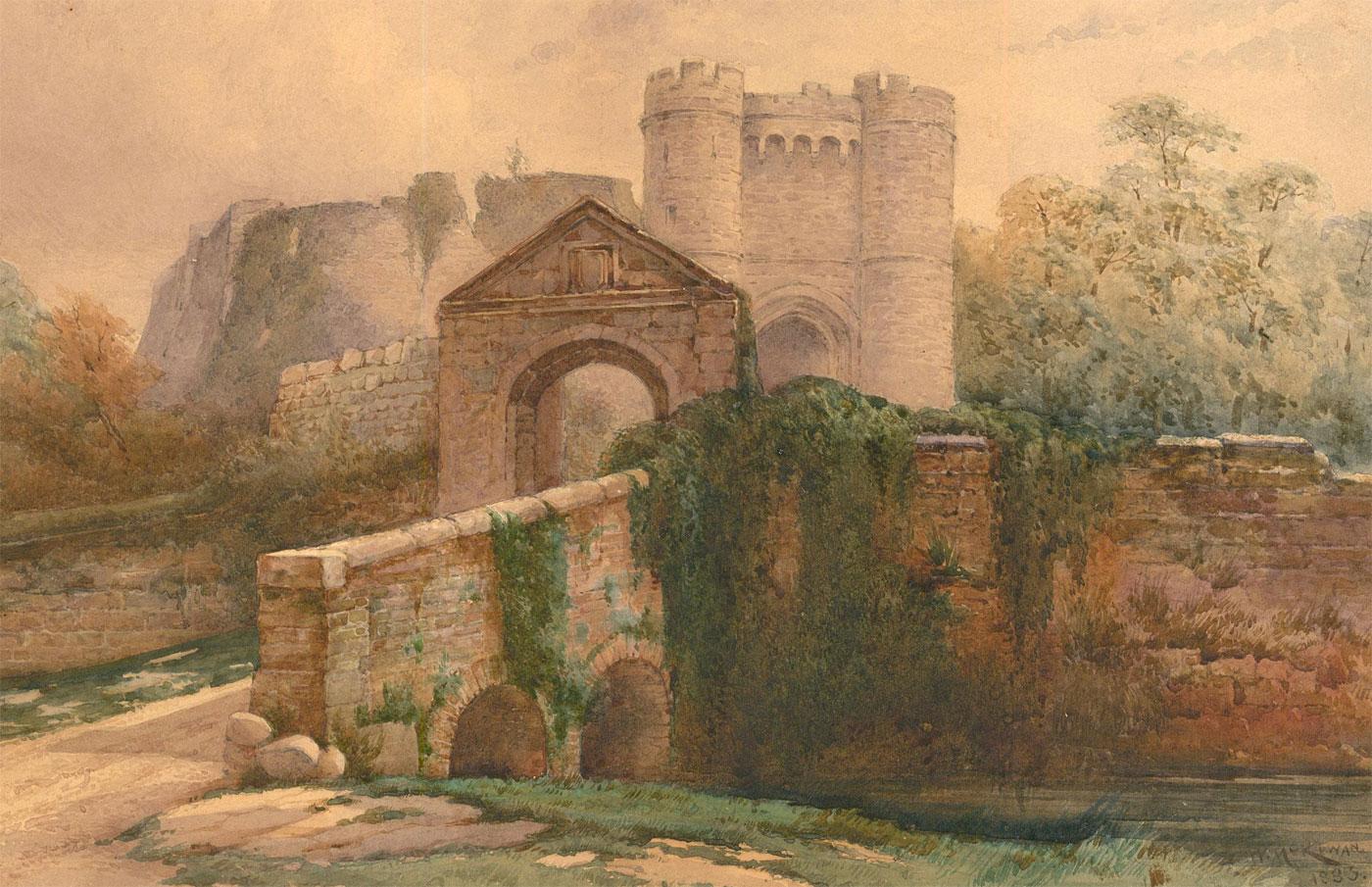 Unknown Landscape Art - W. McKewan - 1833 Watercolour, Motte-and-Bailey Castle