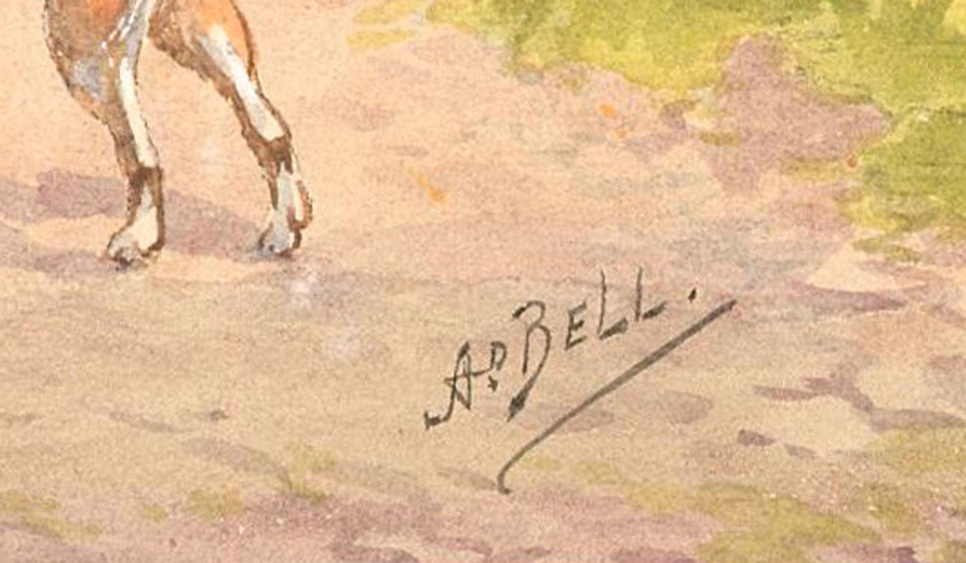 A vibrant watercolour study of the hunt by Wilfred Knox. Signed with his well-known pseudonym 'Arthur D. Bell'. On watercolour paper.
