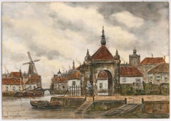Jan Van Couver (1836-1909) - Watercolour, Rotterdam Old Harbour