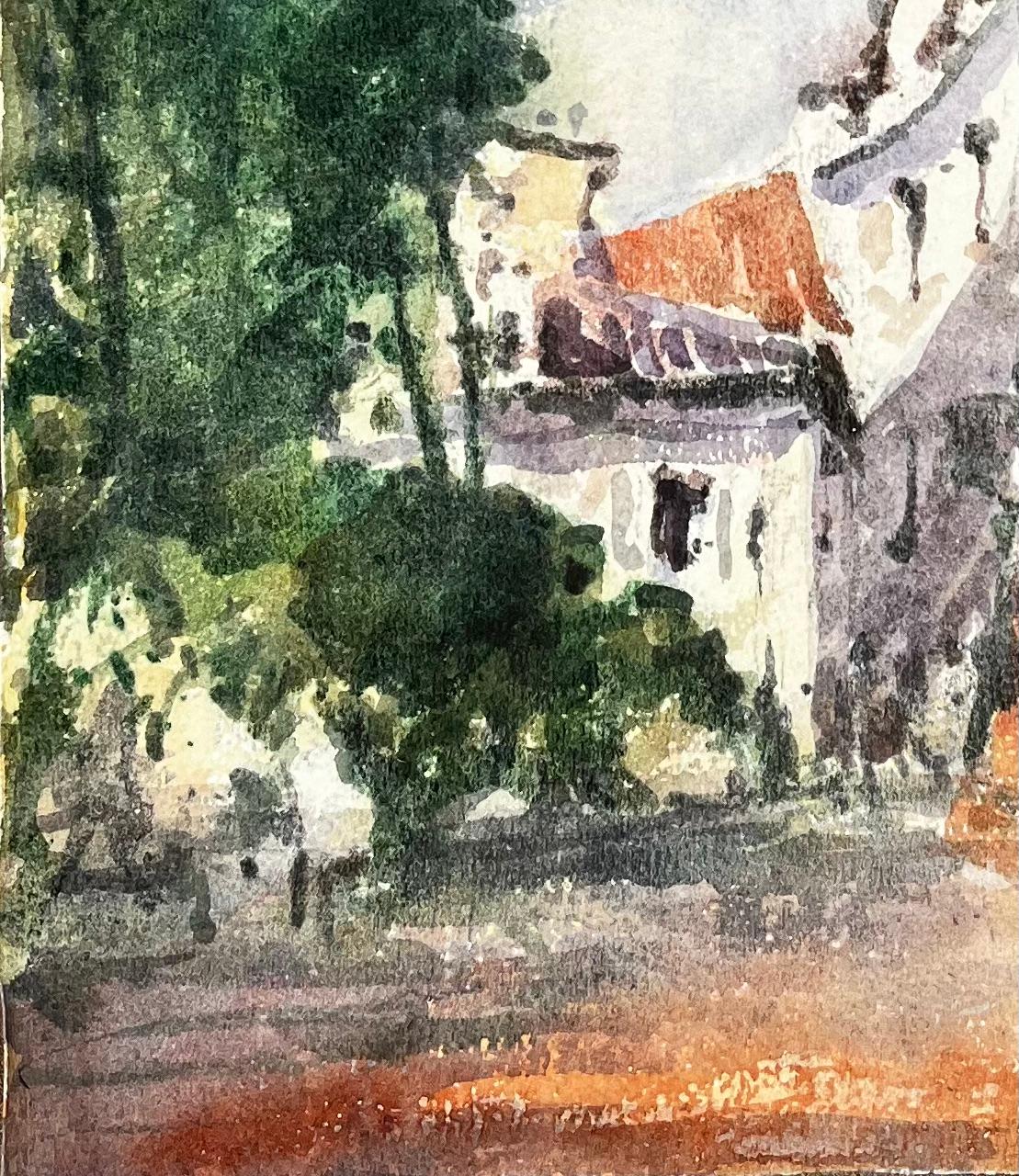 Paysage impressionniste français - Deux couples qui marchent dans Down Village Street en vente 2