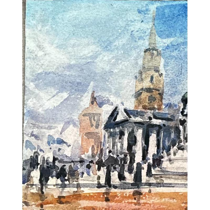Paesaggio acquerellato francese Piazza della città con statua equestre - Art Impressionismo astratto di Unknown