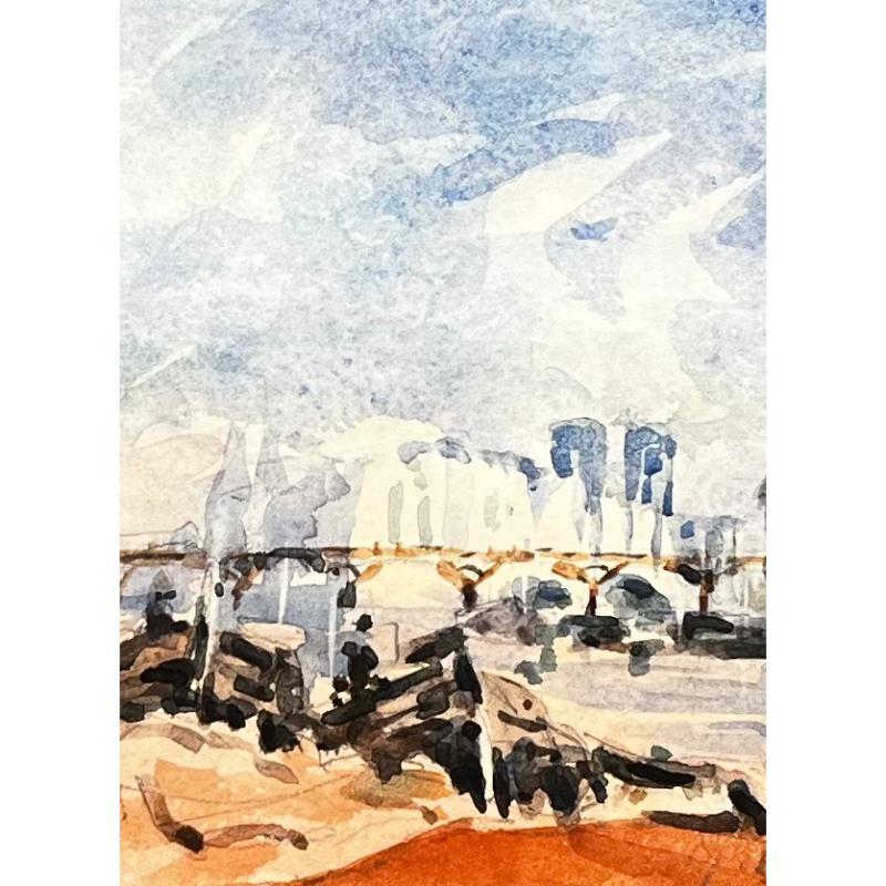 Aquarelle impressionniste française Paysage de la rivière Seine Bridge en vente 1