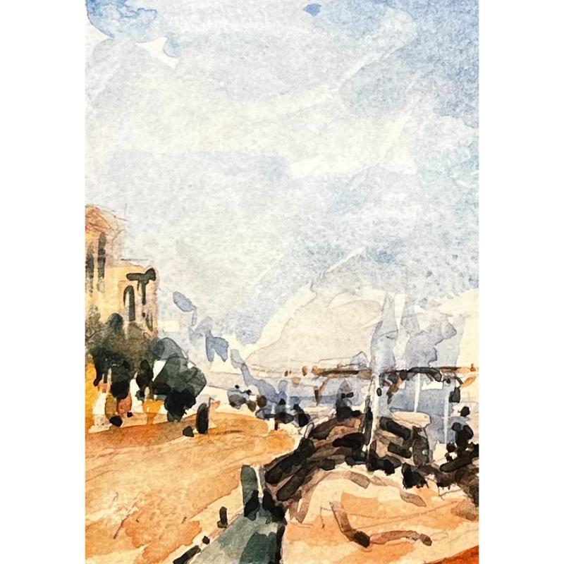 Aquarelle impressionniste française Paysage de la rivière Seine Bridge en vente 2