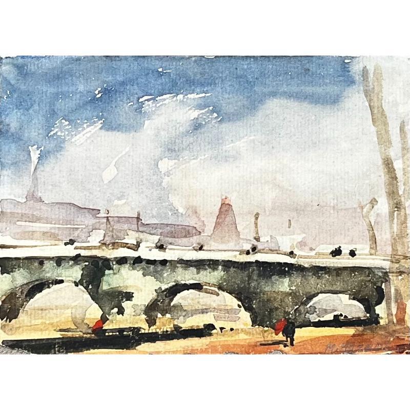 French Impressionist Watercolor Landscape Paris River Bridge Landscape