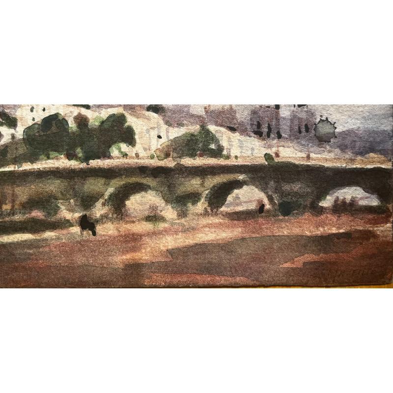 Paesaggio impressionista francese ad acquerello Skyline di Parigi dal fiume Senna in vendita 1