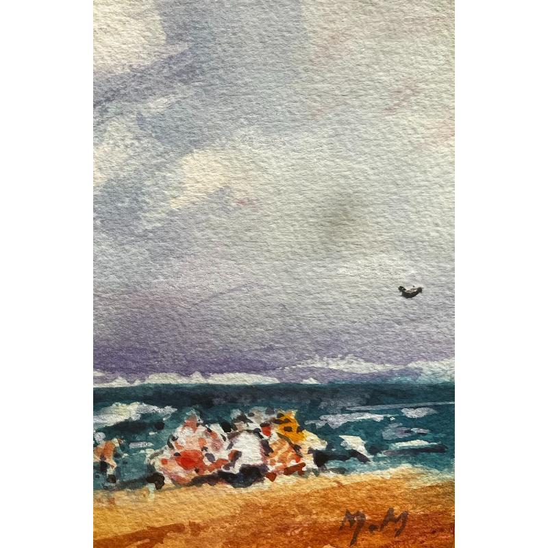 French Impressionist Landscape Holiday Makers Enjoying a Day at the Sea - Gray Landscape Art by Unknown