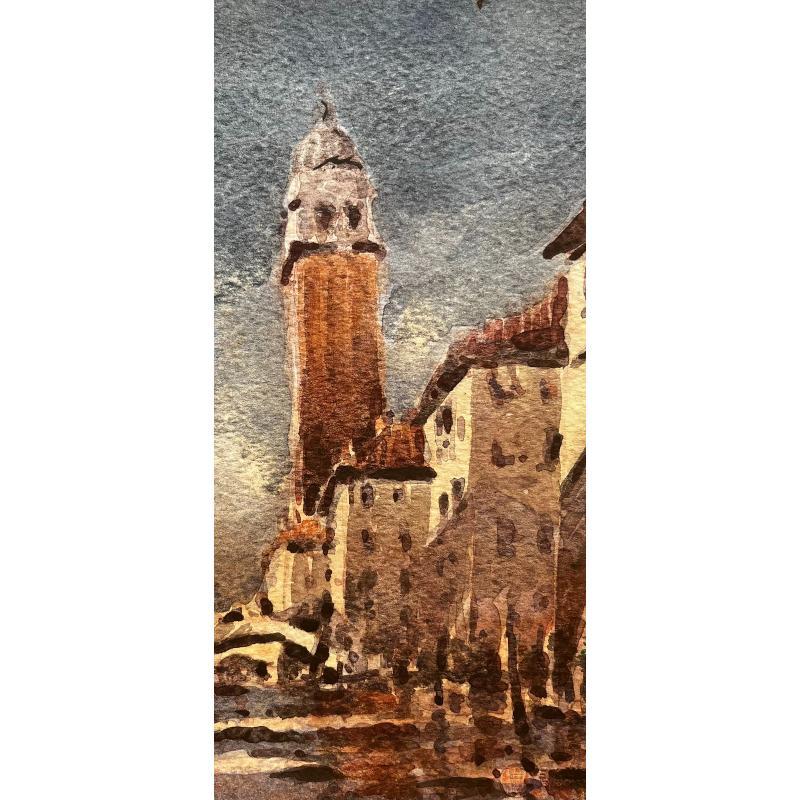 French Impressionist Watercolor Landscape Venice Bell Tower Scene For Sale 2