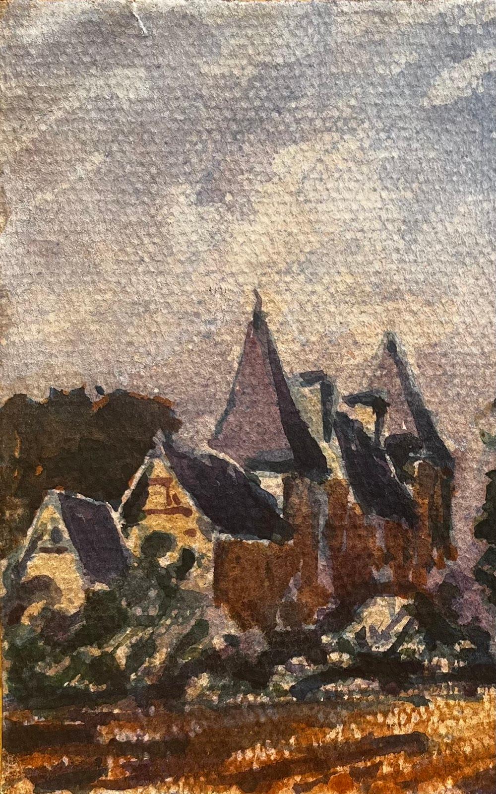 Figure dell'acquerello impressionista francese che passeggiano in un castello in vendita 1
