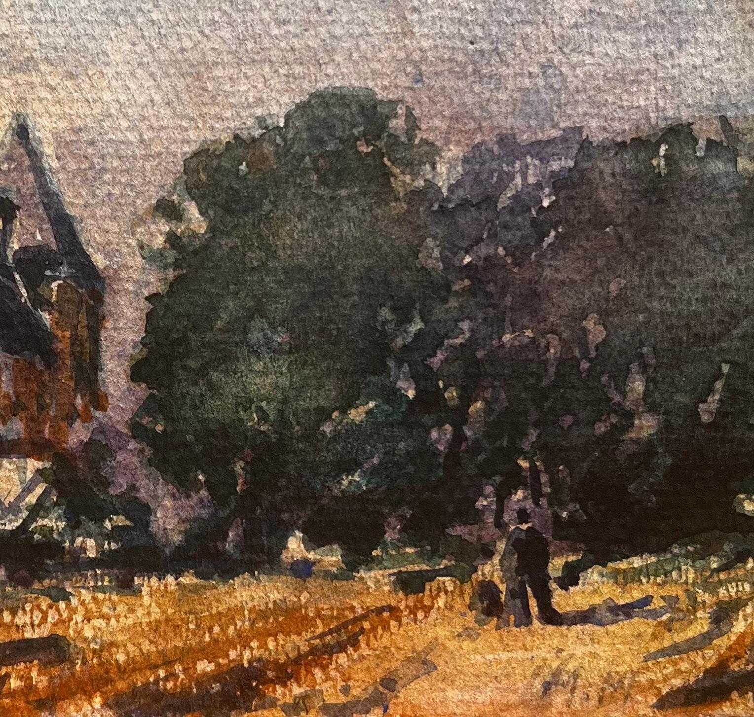 Figure dell'acquerello impressionista francese che passeggiano in un castello in vendita 2