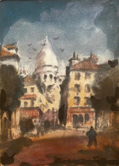 French Impressionist Watercolor Landscape Paris St Scene Sacre Coeur Montmartre