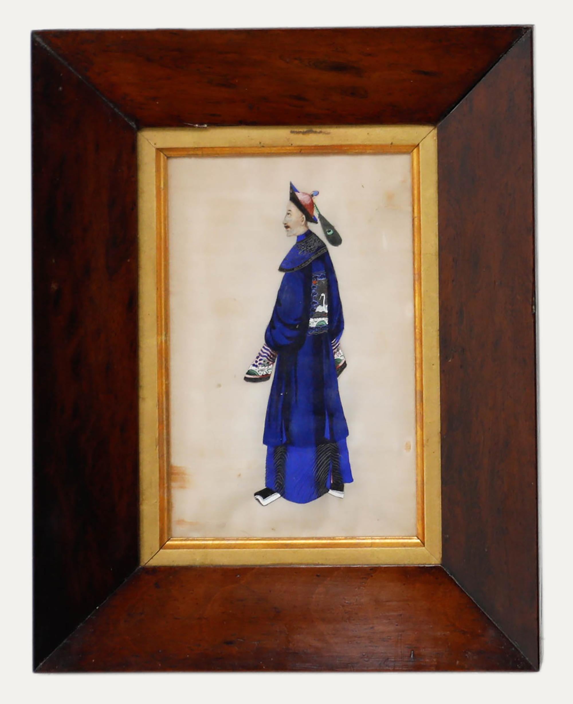 Portrait de Unknown - Fina acuarela de la 19th Century Chinese school - Retrato de un cortesano masculino